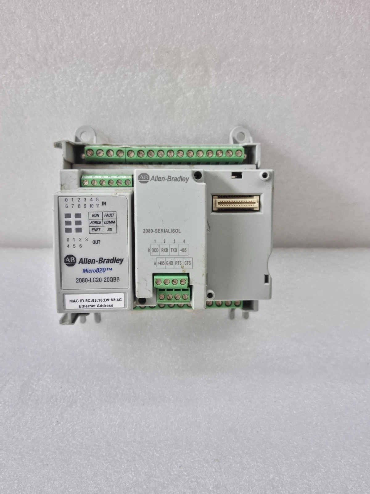 USED WORKING ALLEN BRADLEY 2080-LC20-20QBB MICRO820 ETHERNET IP PLC WITH MODULE
